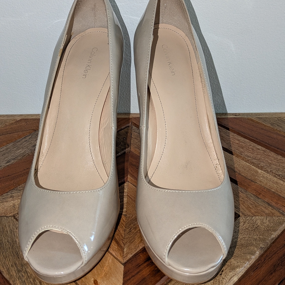 Calvin Klein Women's Cream Peep Toe Heels